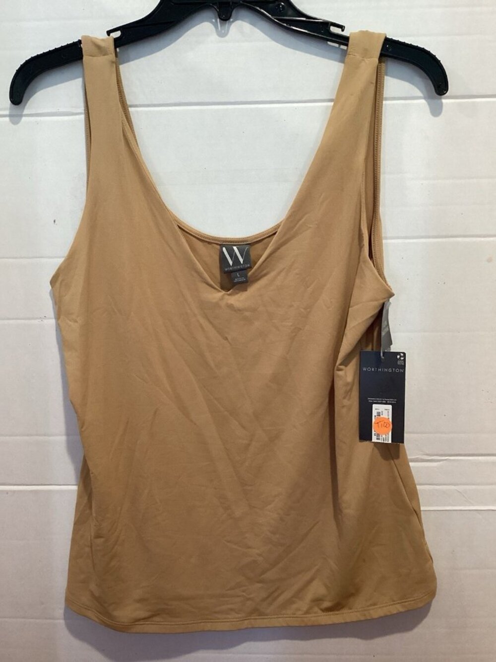 T100-Ladies Worthington Beige Scoop Neck Sleeveless Tank Top Size Large